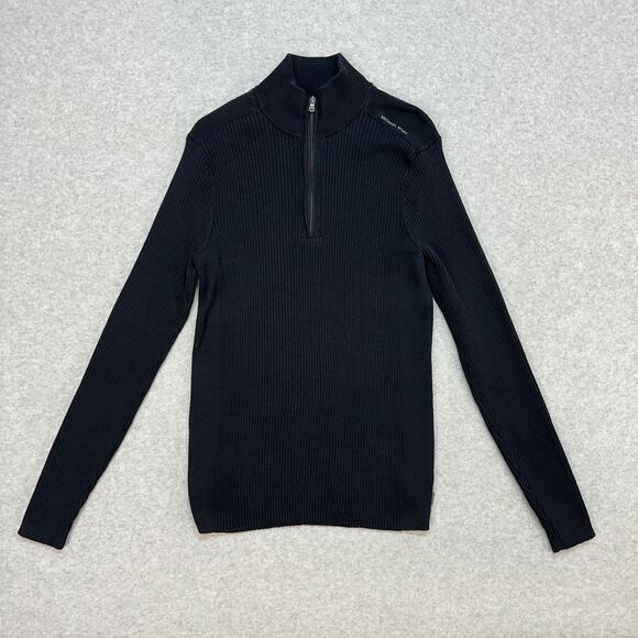Michael Kors Sweater Mens M Black Ribbed 1/4 Zip Pullover Long Sleeve Stretchy - Picture 1 of 6